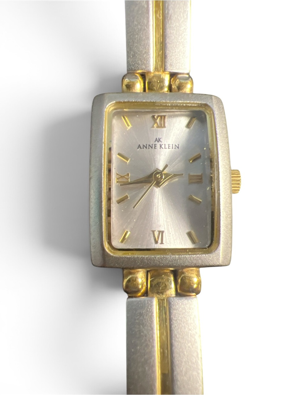 Anne Klein Two Tone Rectangular Watch Silver Gold Roman Numeral Bracelet